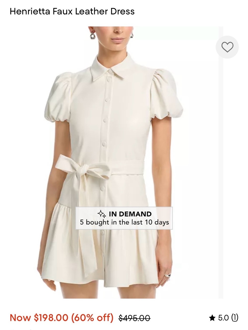 Alice + Olivia Cream Puff Sleeve Faux Leather Mini Dress